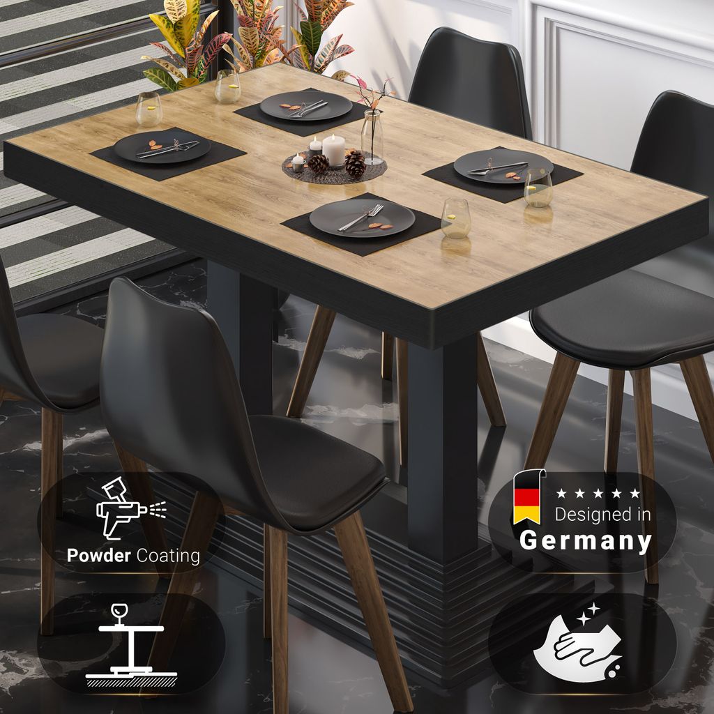 BPY | Bistro Tisch | 110 x 60 x 81 cm | Quadratisch | Schwarzer Rand | Eiche / Schwarz | Bistrotisch Gastro Tisch
