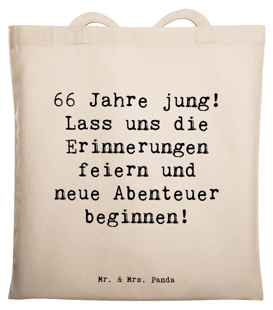 Mr. & Mrs. Panda Tote Bag Spruch 66. Geburtstag Feiern - Transparent - Geschenk, Tasche, Shopping, Unitasche, Schultasche, Laptoptasche, Geburtstag...