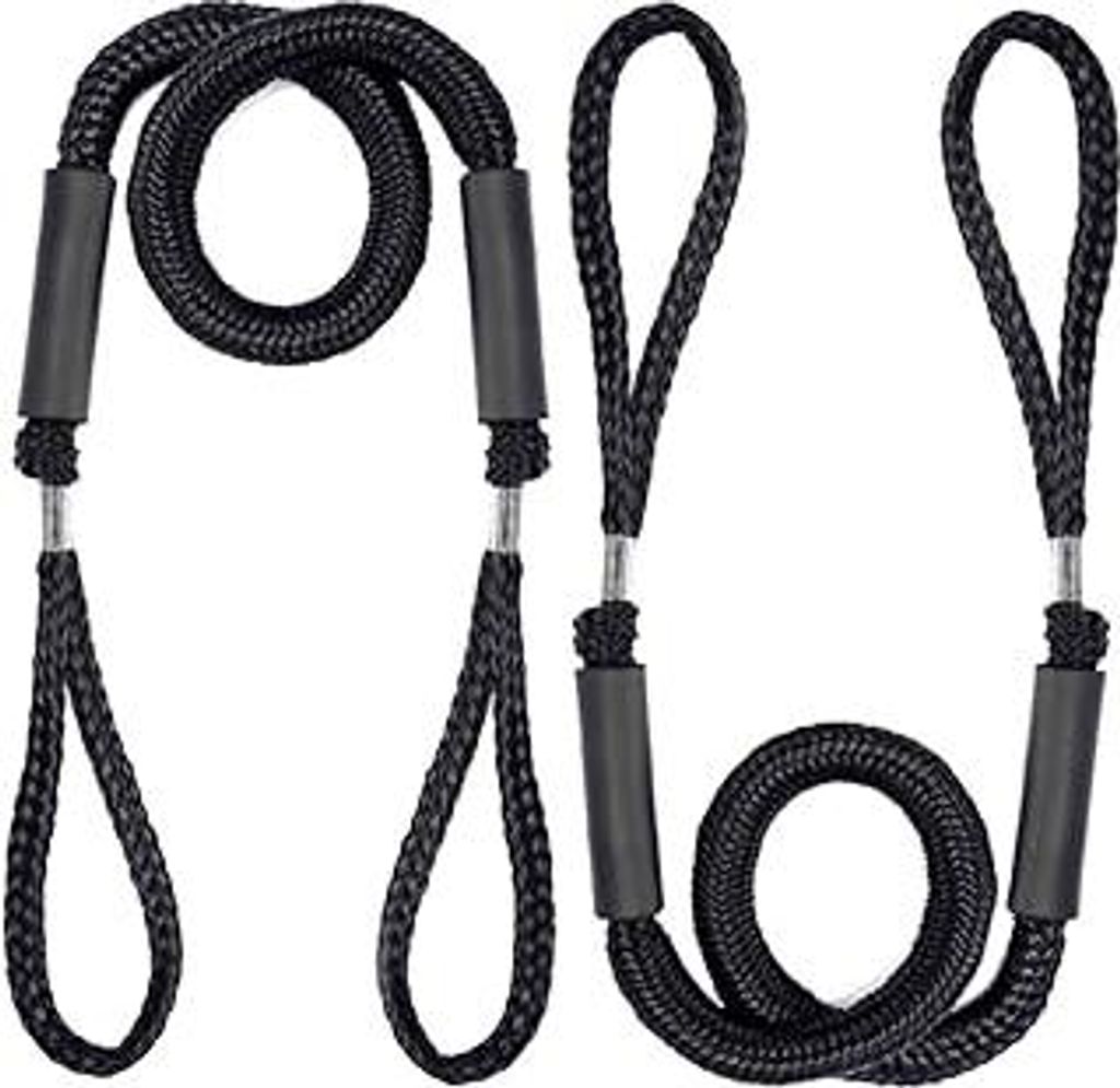 Arola Bungee Dock Line Festmacher Seil für Boote Dock-Leine Bungee-Dock-Leinen Bungee-Schnüre Kajak Bootsankerzubehör Strecken 2 Pack (Schwarz)