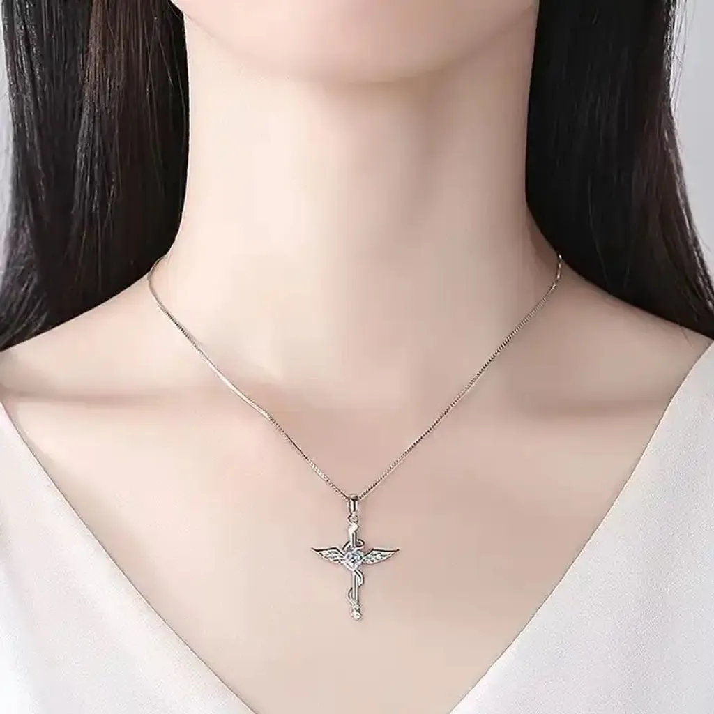 Collana Amen argento ciondolo angelo ali zirconate