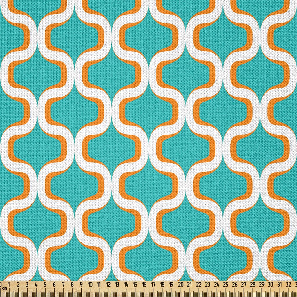 ABAKUHAUS Geometrisch Satin Stoff als Meterware, Siebziger Nostalgische Artful, das symmetrisches mathematisches Form-Design wiederholt, 3 M (148 x...