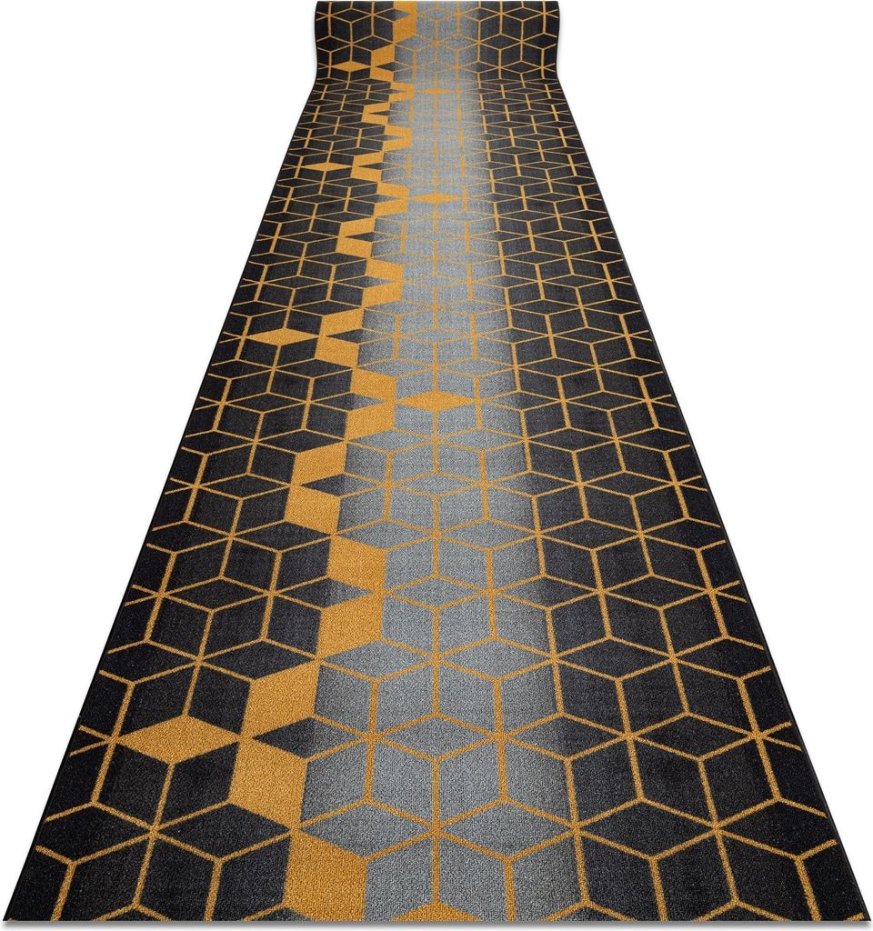 Läufer Antirutsch 110 cm HEKSAGON Hexagon schwarz / gold Schwarz 110x620 cm