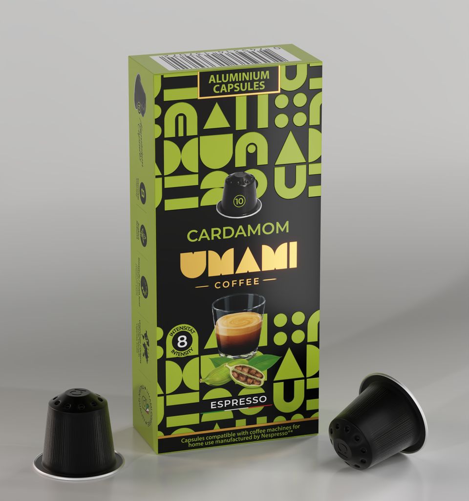 Umami Coffee - Kardamom Espresso Kapseln – Würziger Geschmack mit aromatischer Kardamomnote – 100% Kompatibel mit Nespresso Original Maschin...