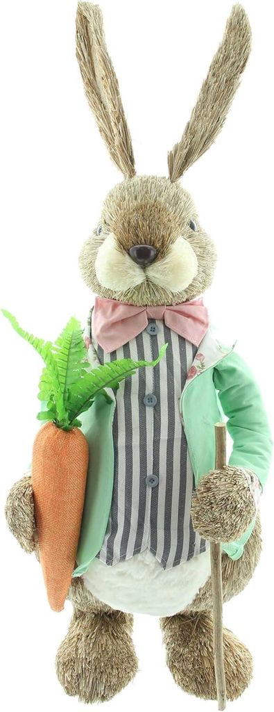 Figur "Herr Hase" aus Stroh, Textil, Holz, Kunststoff, Höhe 75 cm, Osterdeko