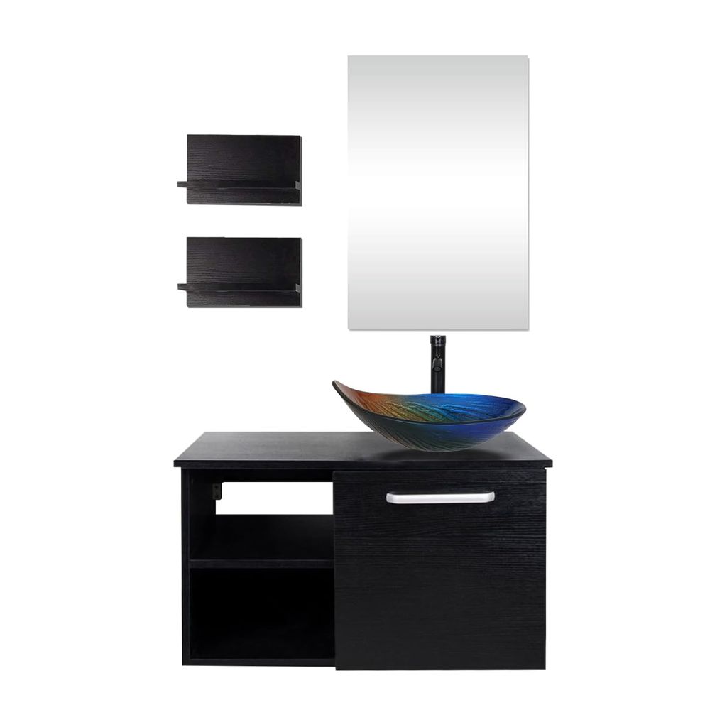 Puluomis Badmöbel Set mit Waschbecken Waschbeckenunterschrank mit Waschbecken Waschtisch Unterschrank mit Spiegel badezimmer Küche bunt