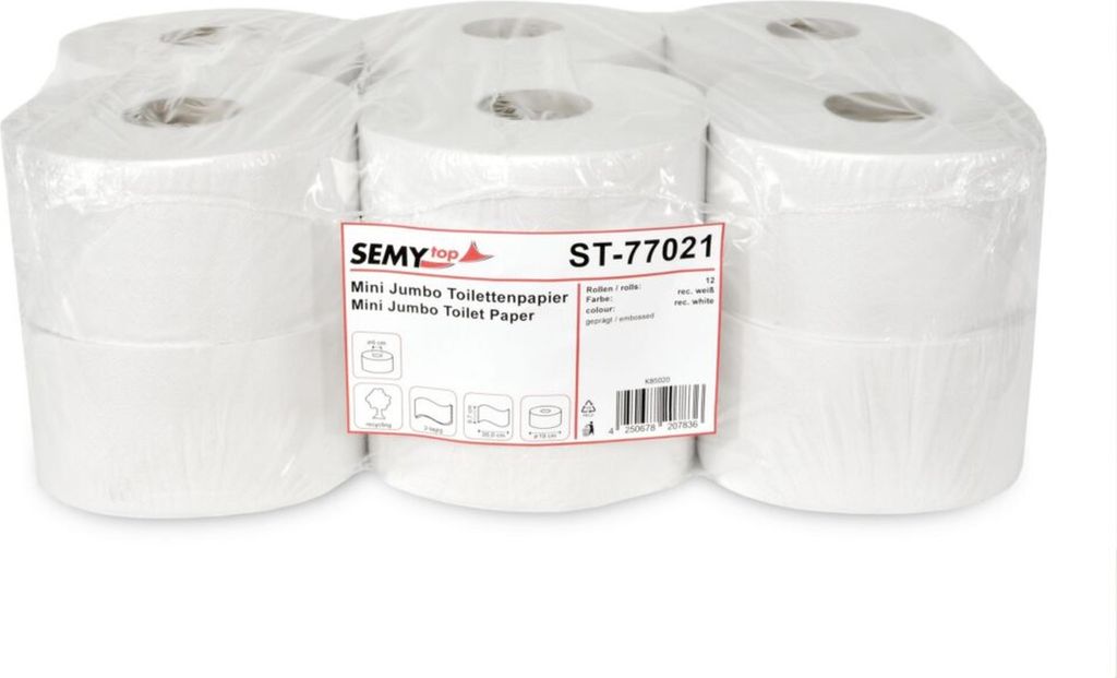 Jumbo Toilettenpapier SemyTop - 2-lagig - DM 25 cm - recycling - 12 Rollen