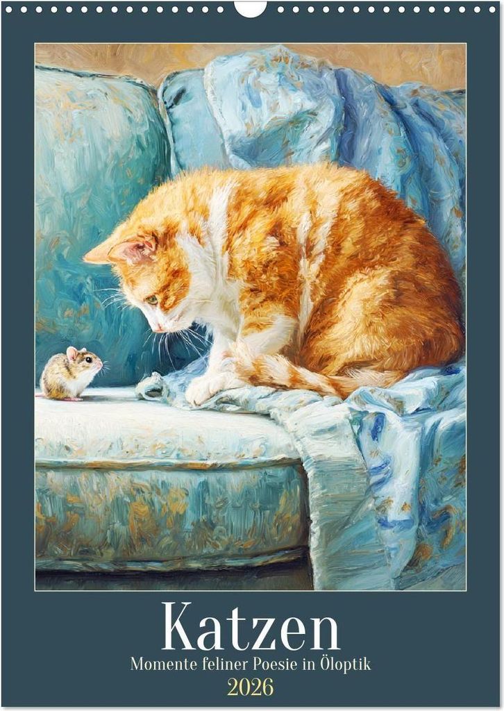 Katzen. Momente feliner Poesie in Öloptik (Wandkalender 2026 DIN A3 hoch), CALVENDO Monatskalender