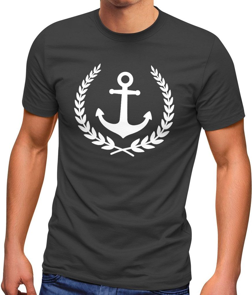 Herren T-Shirt Anker Lorbeerkranz Aufdruck Print Motiv Fashion Streetstyle Neverless dunkelgrau M