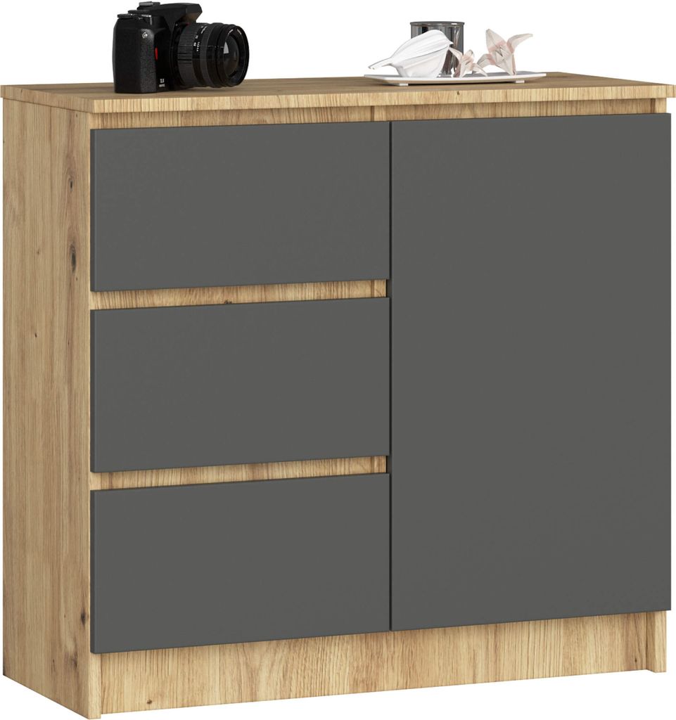 Kommode AKORD JERRY Eiche Artisan 80 cm Tür 3 Schubladen 2 Produktbild 