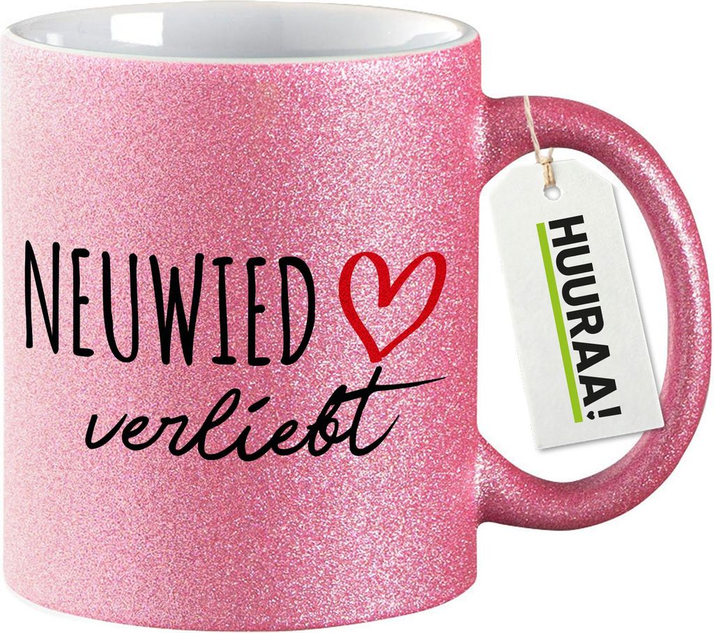 Huuraa Glitzertasse Neuwied verliebt 330ml Pink Keramik Kaffeebecher Geschenkidee