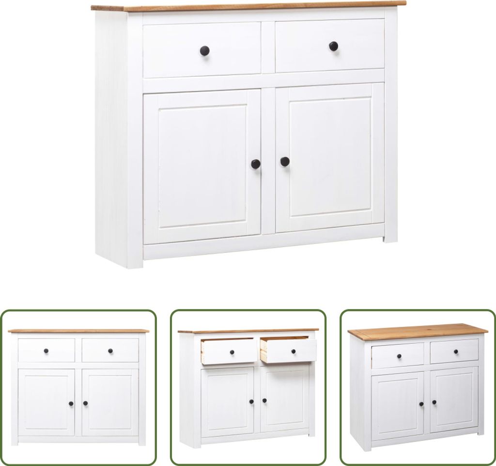 The Living Store Sideboard Weiß 93x40x80 cm Kiefernholz Produktbild 
