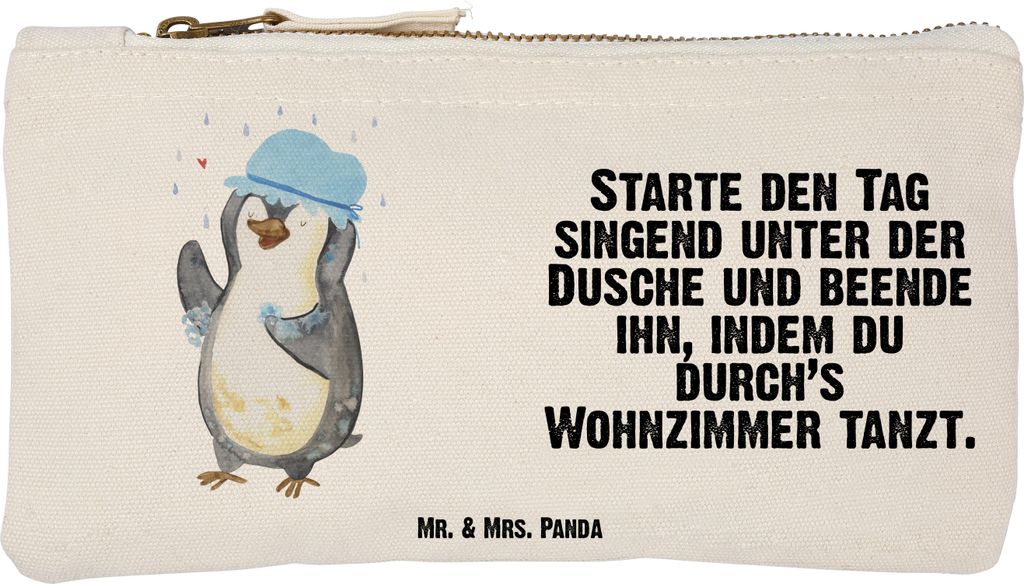 Mr. & Mrs. Panda Mäppchen Pinguin Duschen Größe S Klein - Weiß - Geschenk, Pouch, Dusche, Kulturtasche, Neustart, Lebensmotto, Etui, Kulturbeut...