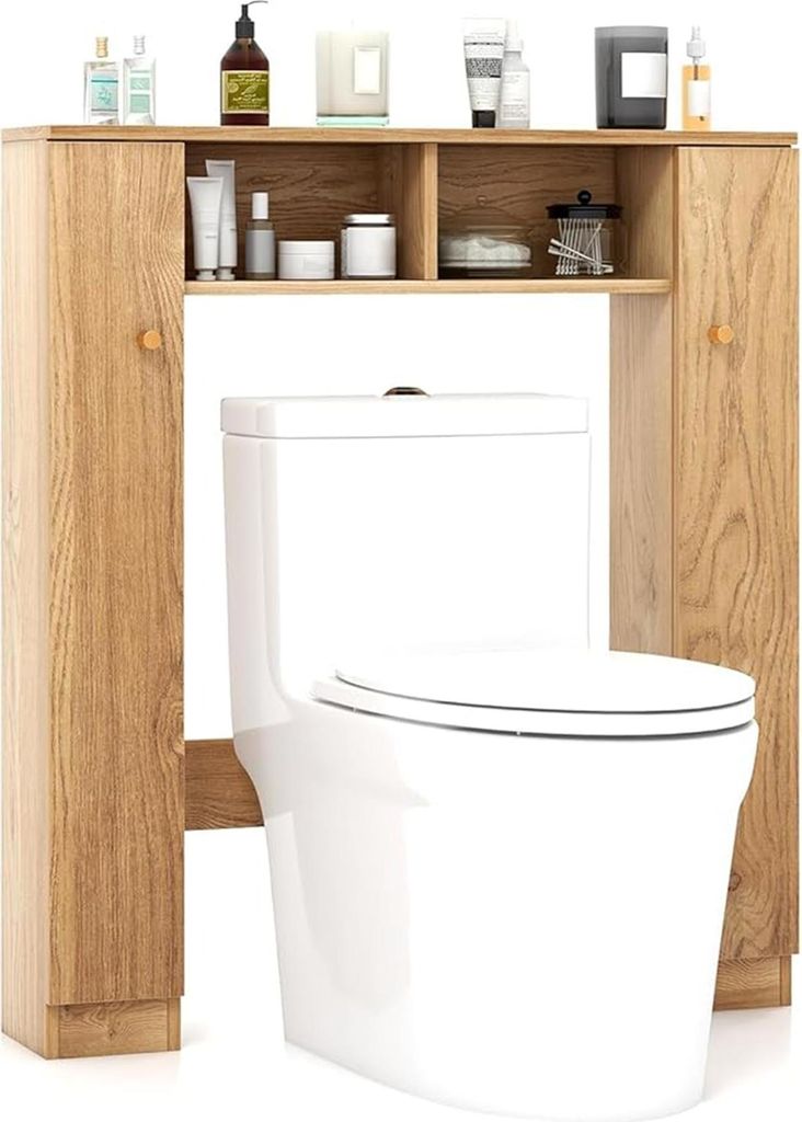 WC-Schrank zur Aufbewahrung über der Toilette, Badezimmermöbel, verstellbaren offenen Regalen, freistehender Spiegelschrank, 87,5 x 18 x 98 cm (B...