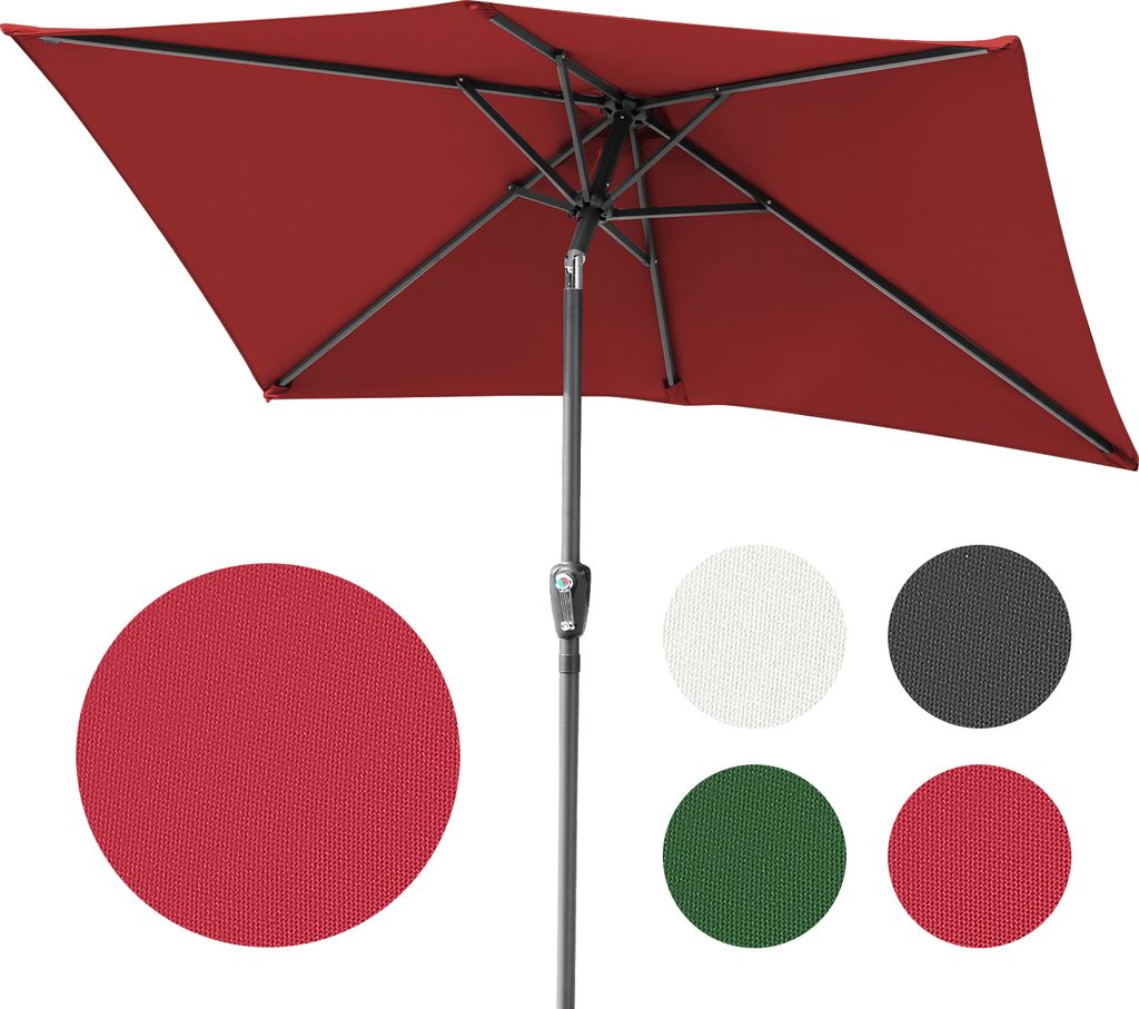 Bettizia Sonnenschirm Rechteckig,Kurbel Knickbar Eisen Balkonschirm Marktschirm,neigbar,1.4x2.1m,Rot