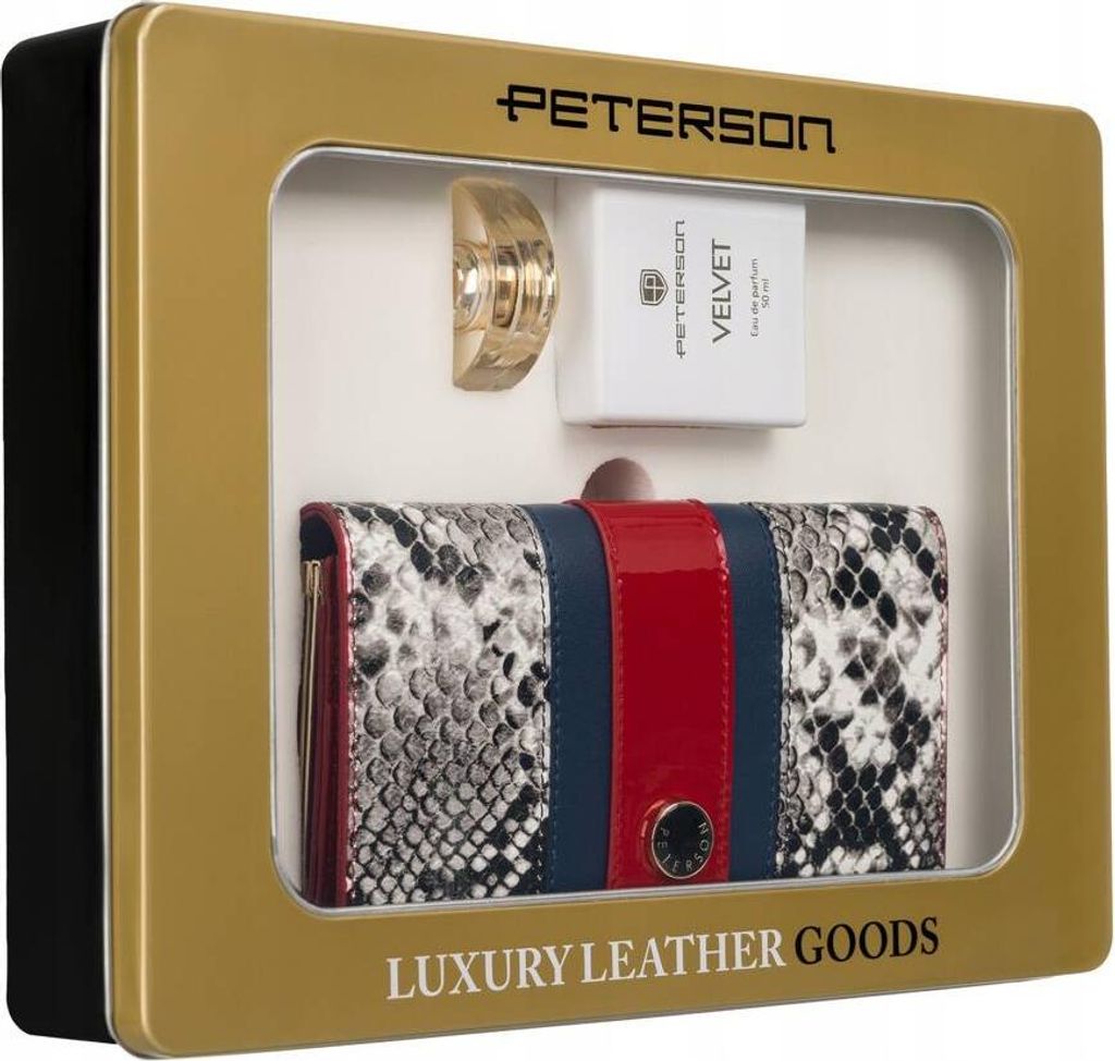 Peterson | Geschenkset: Brieftasche, aus Leder, für Frauen und Velvet Eau de Parfum, Rot, 15.5x9 cm