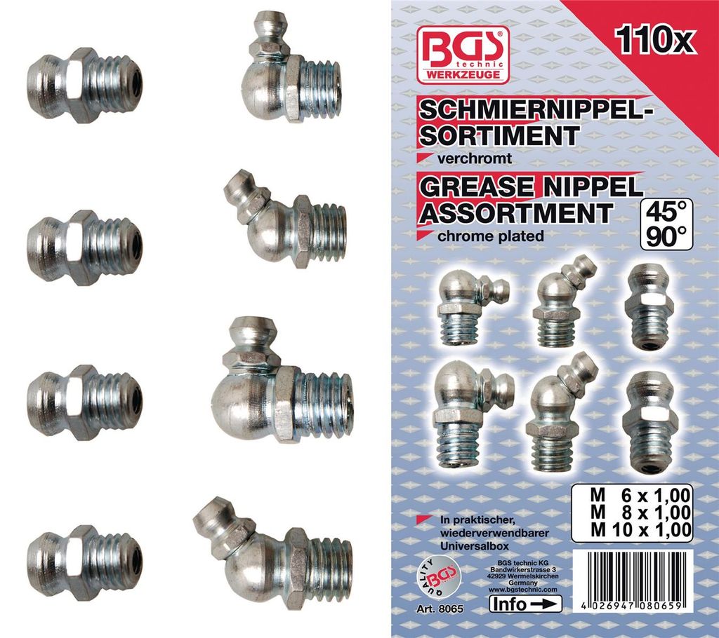 BGS 8065 Schmiernippel-Sortiment, 110-tlg.