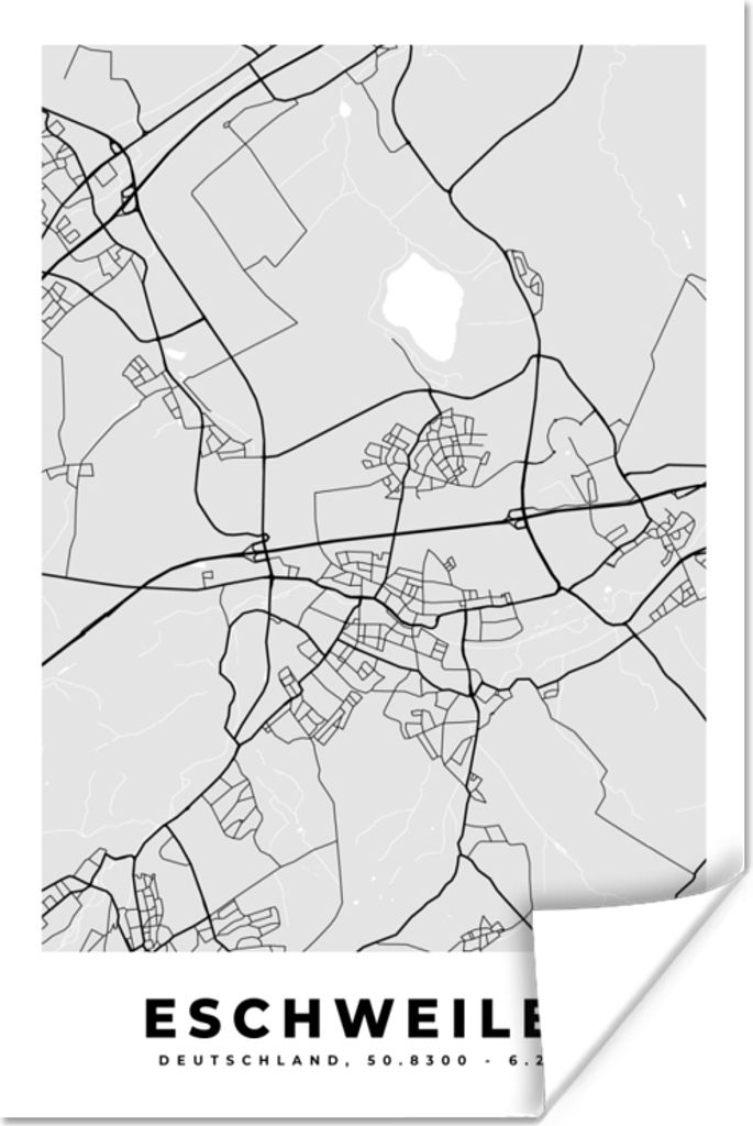 MuchoWow Poster Stadtplan - Eschweiler - Karte - Deutschland - Karte 60x90 cm - Wanddekoration