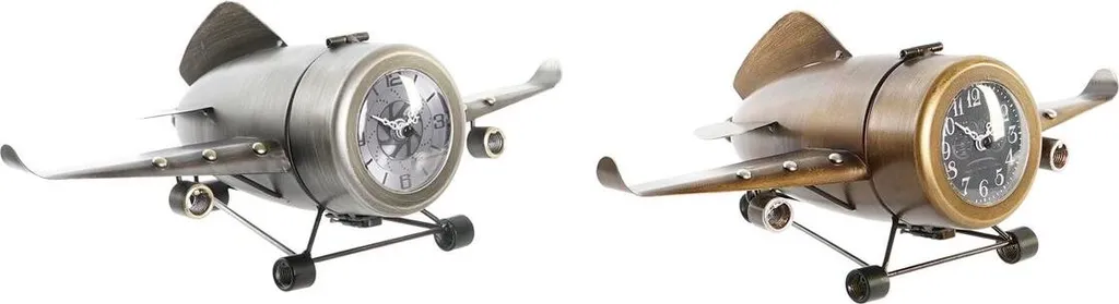 Horloge Avion en fer 42 cm, Lot de 2 Objets Déco Industriels pour le Bureau