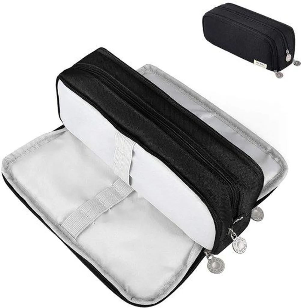 Trousse noire spacieuse 3 zones pour ne plus jamais perdre vos stylos