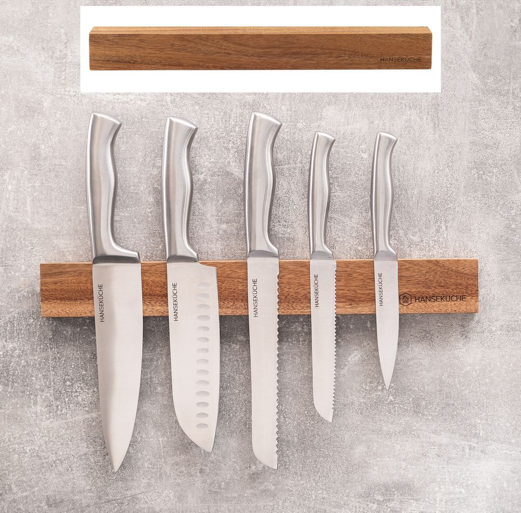 Hanseküche Messerblock Messerleiste - Messerhalter ohne Messer aus Holz Messerbrett beidseitig Messerleiste Akazie