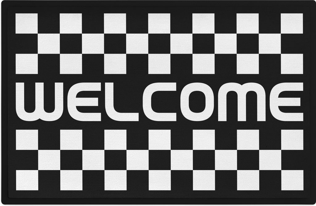 Trendation - Welcome Fußmatte Kariertes Muster Willkommen Geschenk Außen Innenbereich 60x40 cm Schmutzabweisend Wasserfest