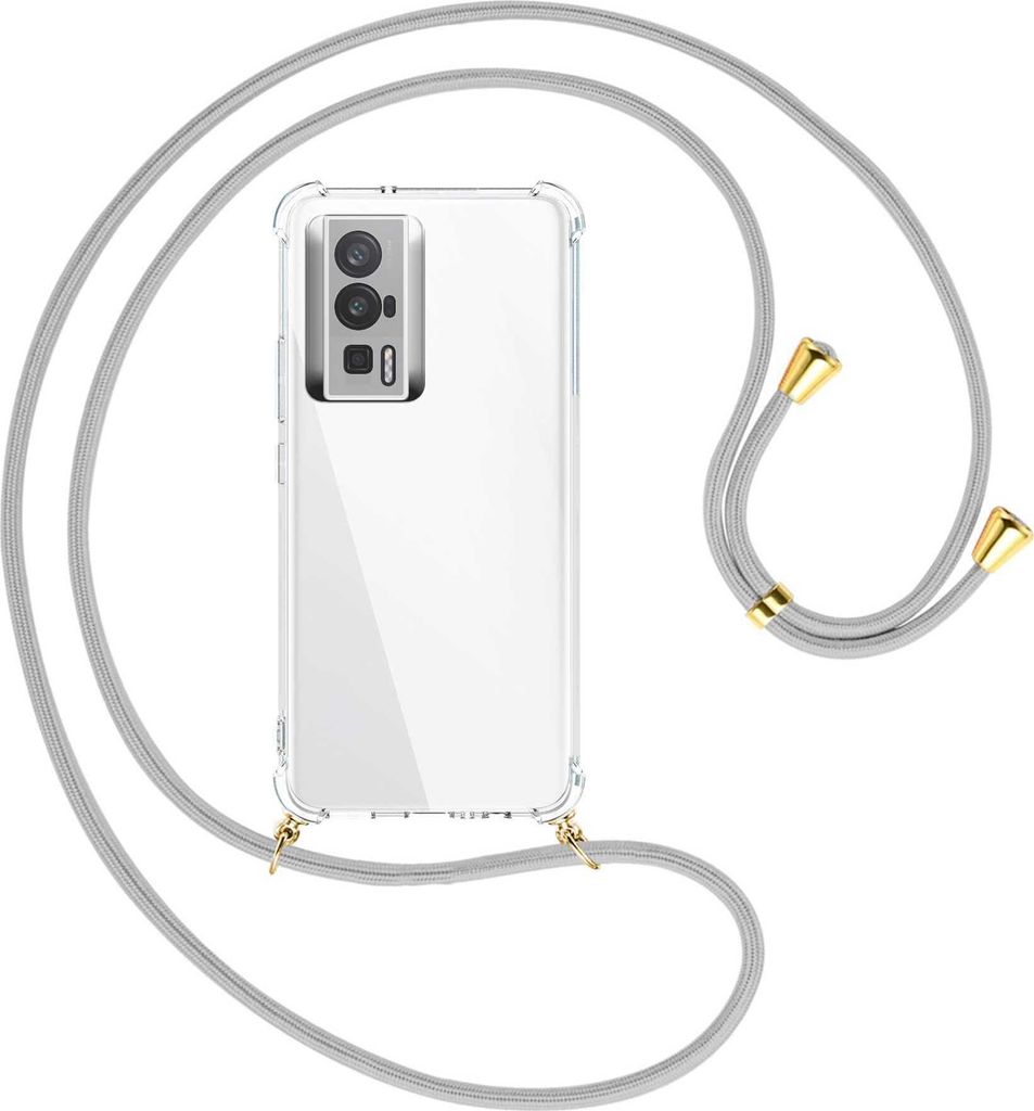 Handykette Backcover-Schutzhülle mit Band (Metall goldfarben) für Xiaomi Poco F5 Pro (6.67'') - silbergrau