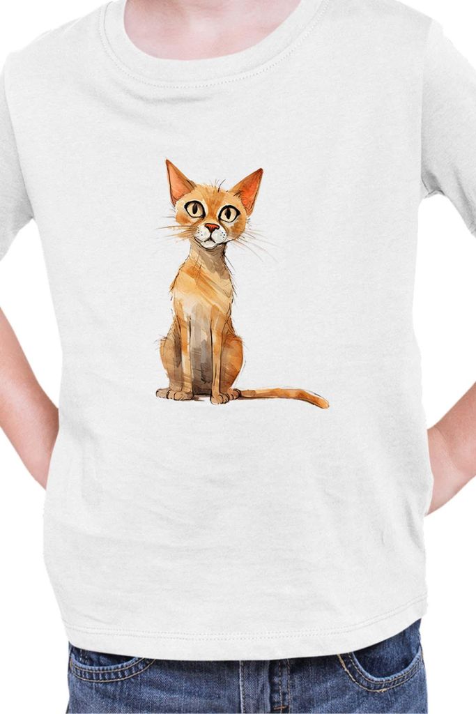 Kinder T-Shirt Funny Cats Breeds Arabian Mau Cat, 3-4 Jahr - 104 / Weiß