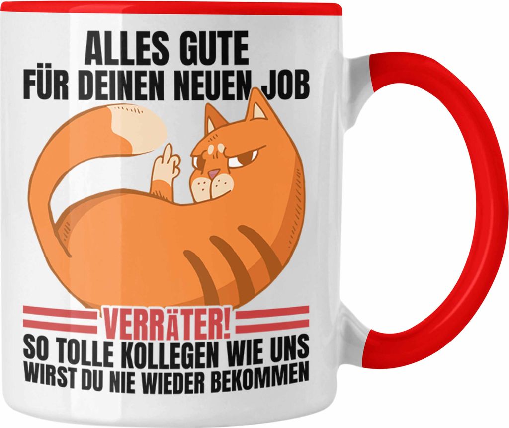 Trendation - Jobwechsel Tasse Geschenk Neuer Job Abschied Abschiedsgeschenk Kollege Kollegin Alles Gute Für Den Neuen Job Lustig (Rot)