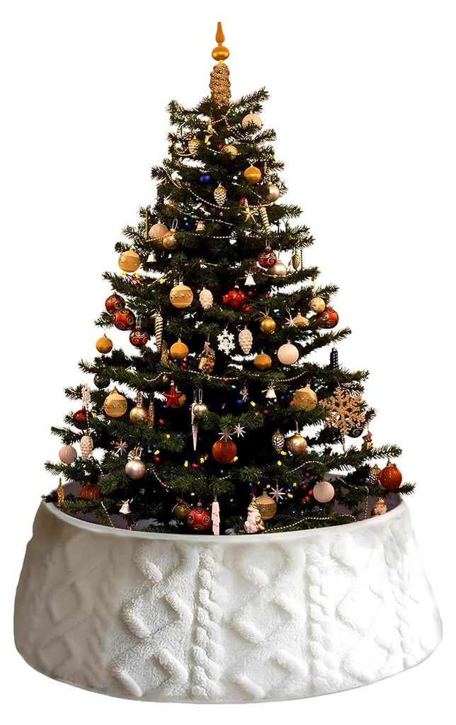 Fußabdeckung für Weihnachtsbaum - Gestrickte saisonale Dekoration - Baumring für Wohnung, Wohnzimmer, Schlafzimmer, Arbeitszimmer, Büro, Eingan...