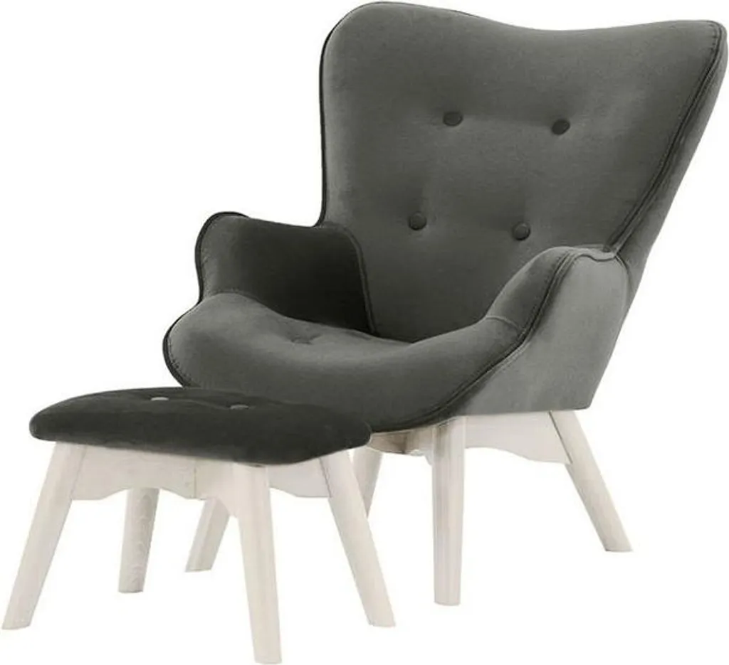 Fauteuil à oreilles Ducan Mini Velvet-Kronos 22 Blanc avec repose-pied