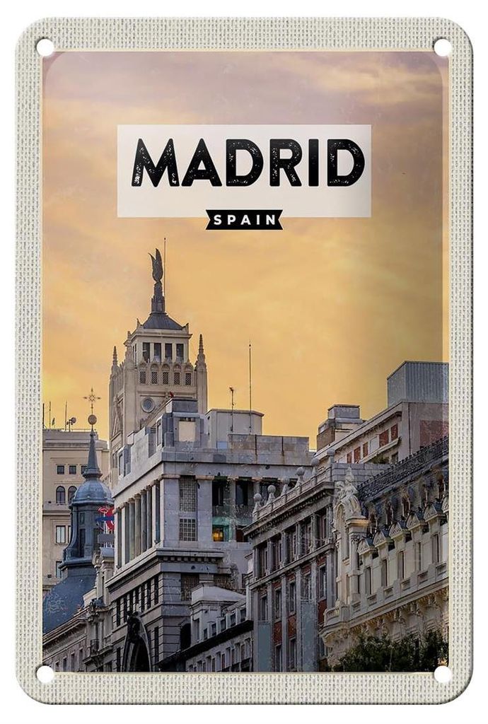Blechschild Reise 12x18cm Madrid Spanien kurz Trip Dekoration