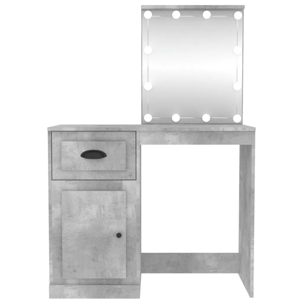 Meuble Coiffeuse LED Gris Béton 90 cm avec Miroir et Finition Composite - 15