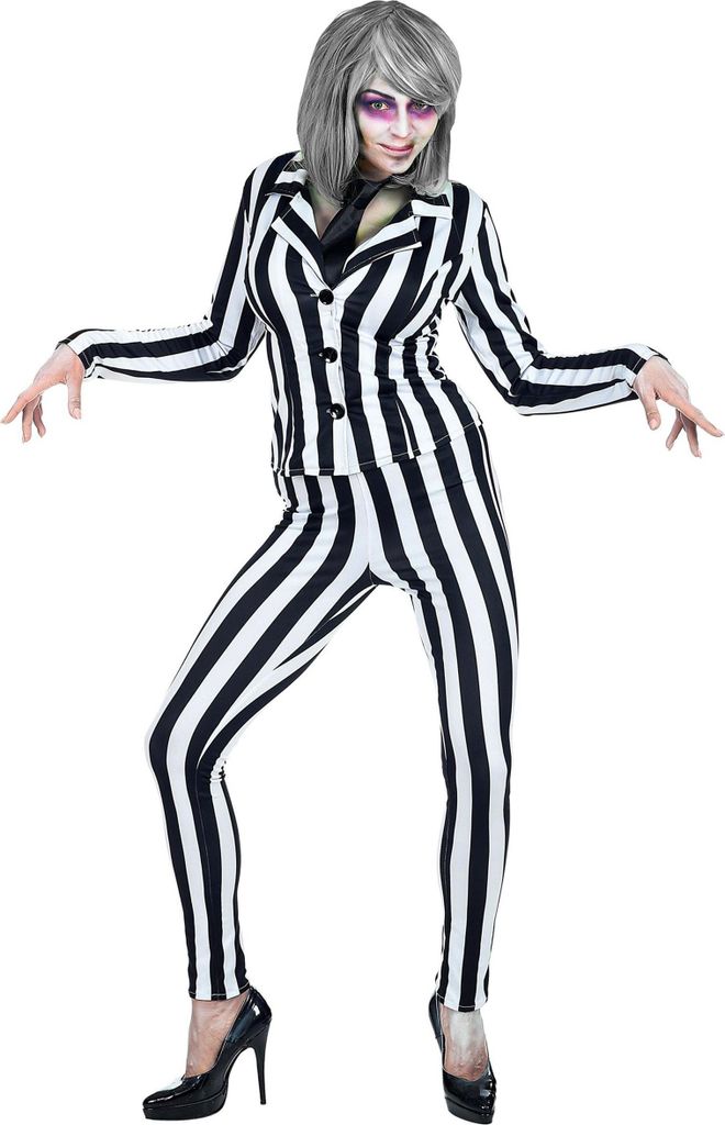 Beetlejuice Damen Kostüm Schwarz-Weiß Gestreept M Produktbild 