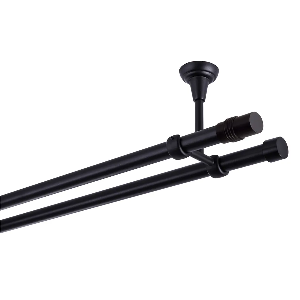 Bastone per tende nero, 320 cm, 2 binari, 19 mm, in metallo, fissaggio a soffitto, cilindro
