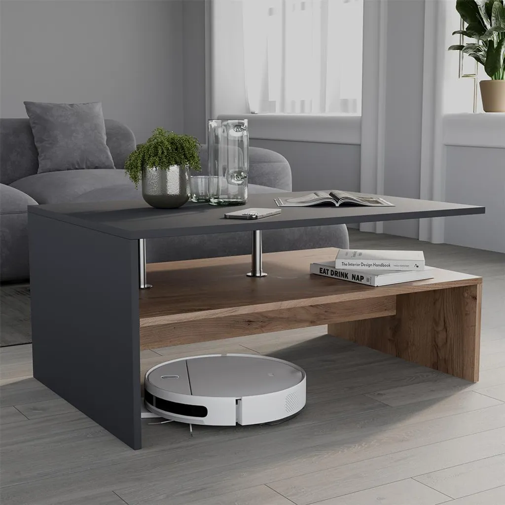 Table basse bicolore Vicco Amato 90x52.6cm en chêne doré et anthracite