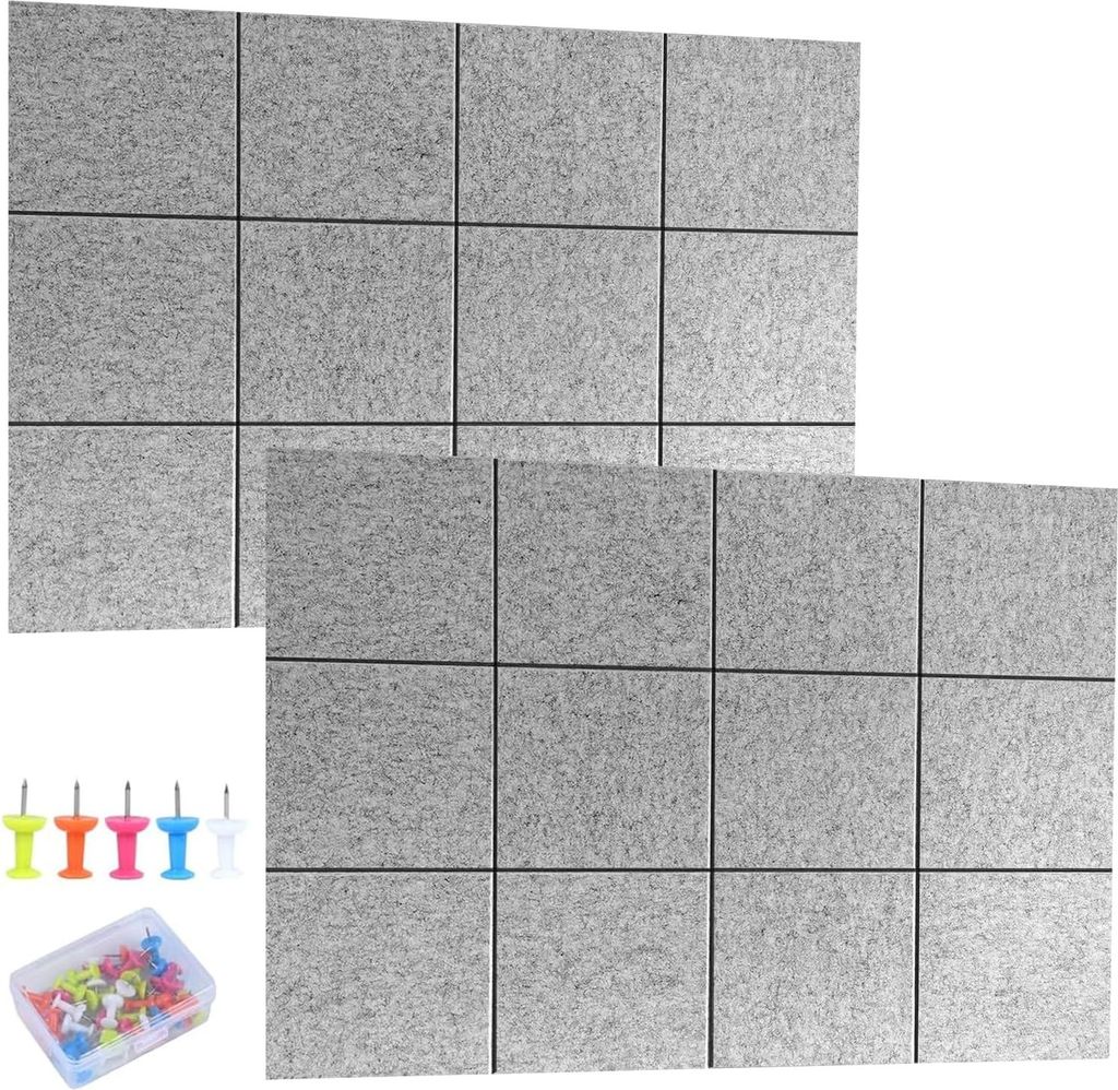Großes Filz-Pinnwand - Selbstklebend - 24 Stück - Grau - 30x30 cm