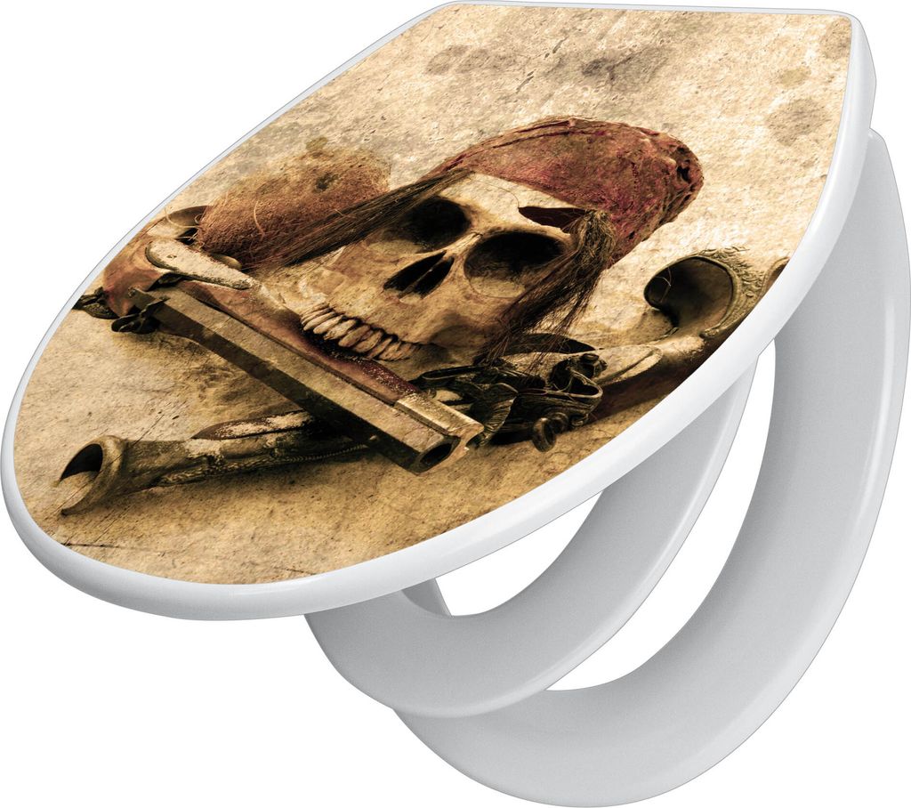 banjado Familien WC Sitz mit Absenkautomatik 37x44,5x5cm -Pirat - Klodeckel/Klobrille mit kindersitz aus hochwertigem Polypropylen - universeller T...