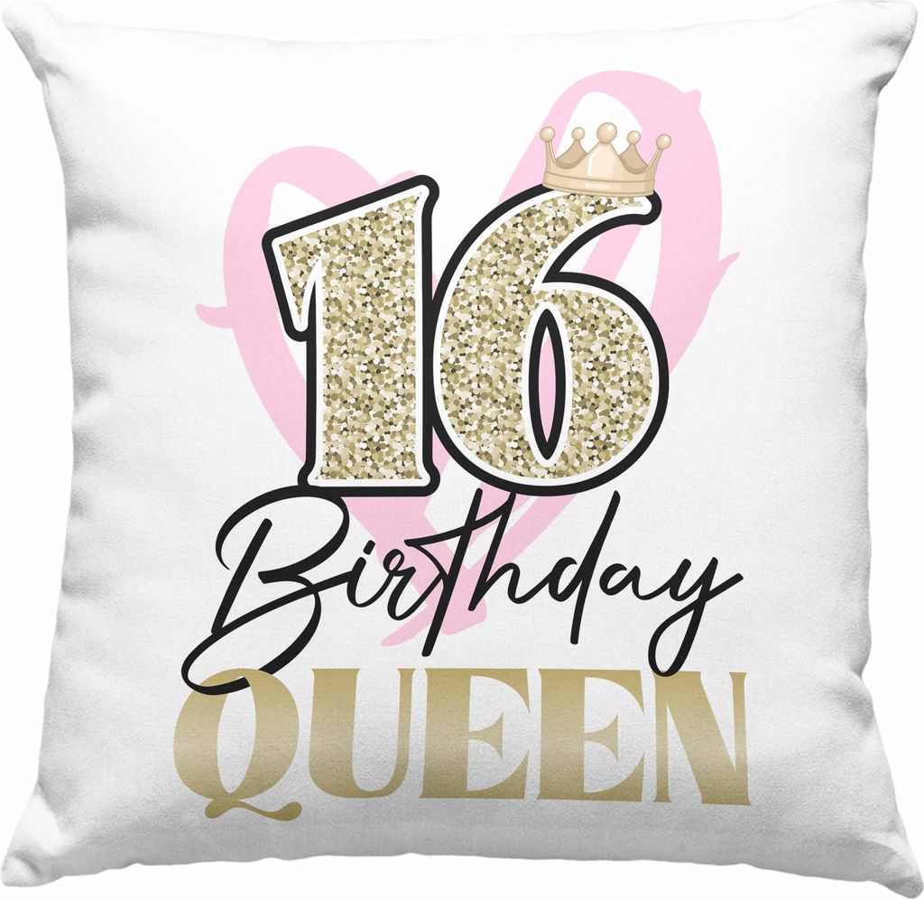 Trendation - 16. Geburtstag Deko-Kissen mit Füllung 40x40 Geschenk Mädchen Geschenkidee Lustig Spruch 16 Geschenke Geschenkideen zum 16 Bday 16er...
