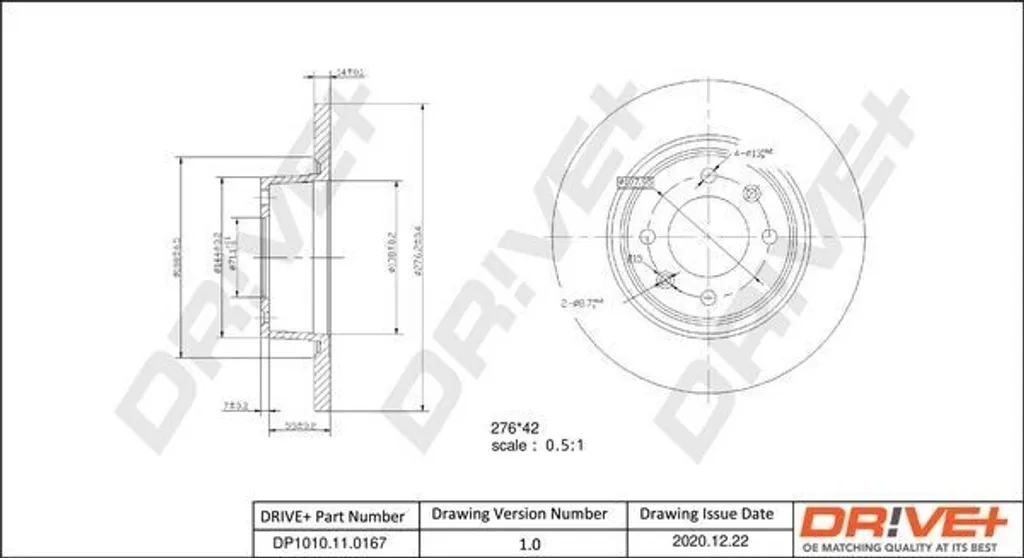 Disque de frein arrière DP1010.11.0167 Dr!ve+ pour Citroën C5 I et II