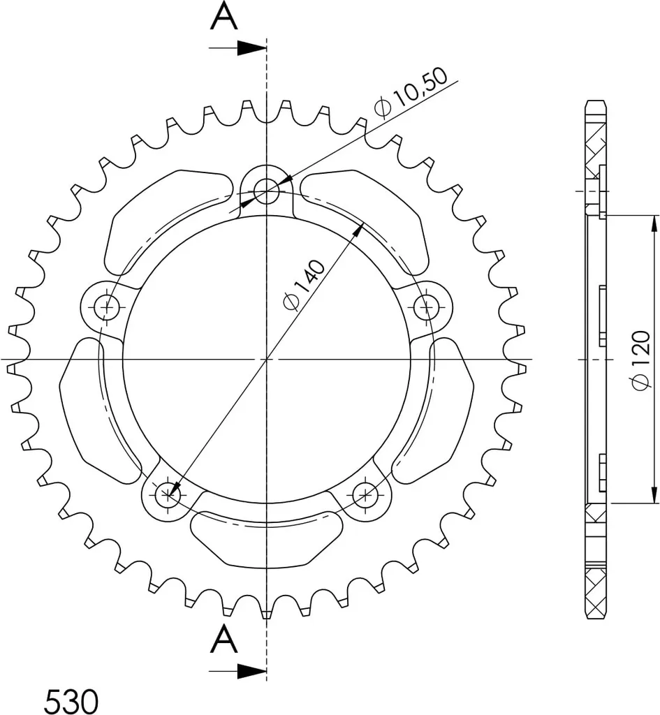 Couronne Moto 42 Dents Noire Pas 530 pour Kit Chaîne Performance Alu