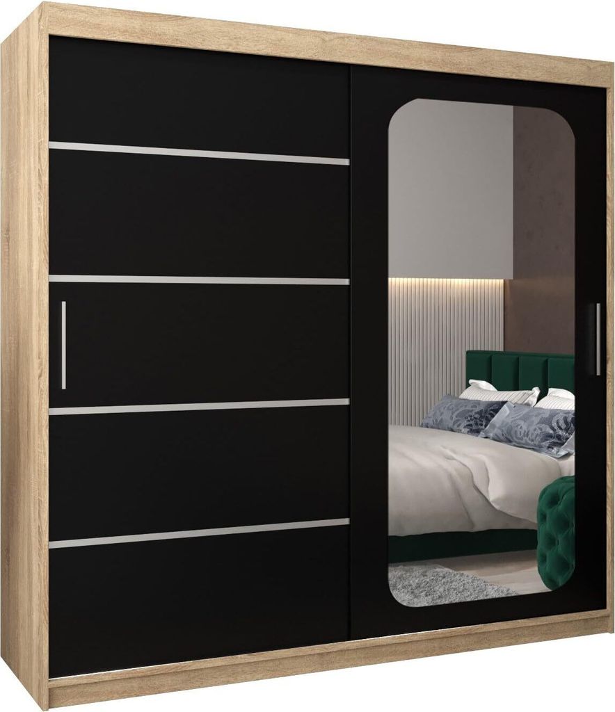 MEBLE KRYSPOL Promo 2200 Schlafzimmerschrank zwei Schiebetüren - Sonoma + Mattschwarz