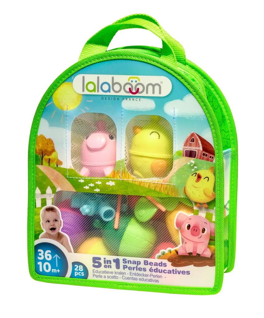 Lalaboom Perles de Ferme 28 Pièces - Jeu Éducatif Montessori 5 en 1