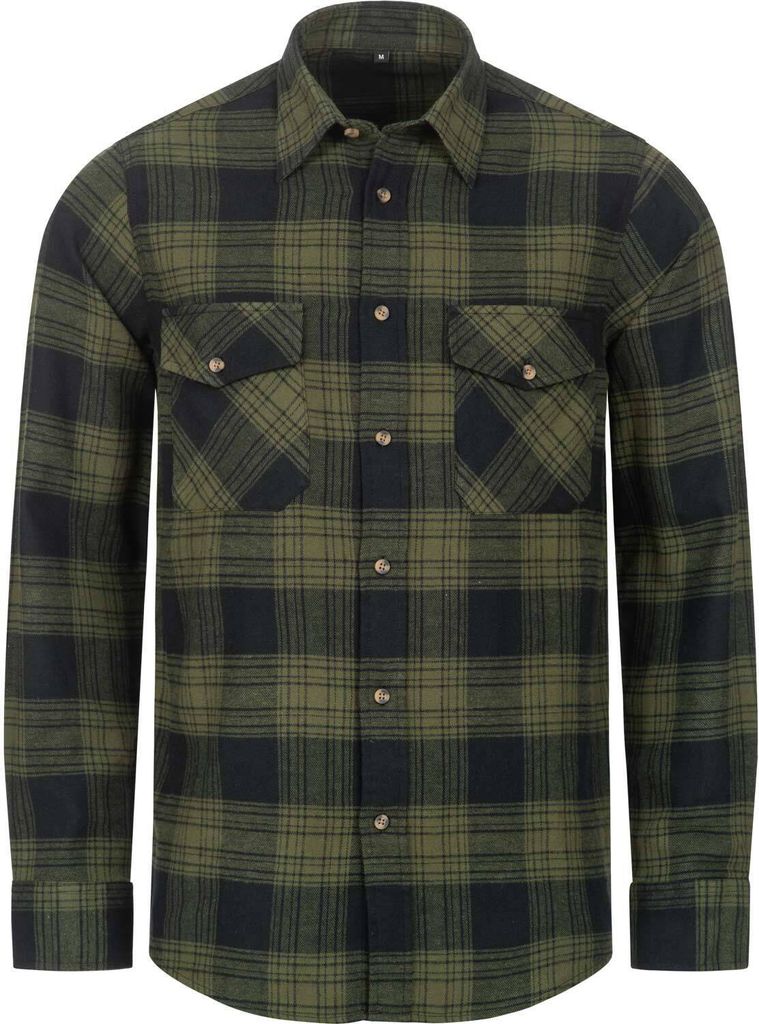 Flanellhemd Karohemd Holzfäller Arbeitshemd Flanell Hemd Baumwolle Gr. S-4XL NEU oliv/schwarz kariert 4XL