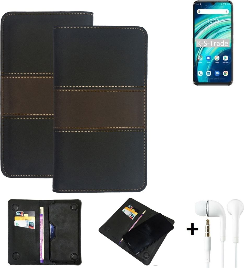 K-S-Trade Handyhülle + Kopfhörer kompatibel mit UMIDIGI A9 Pro Schutzhülle Walletcase Bookstyle Tasche Schutz Case Hülle Wallet Cover Kunstleder