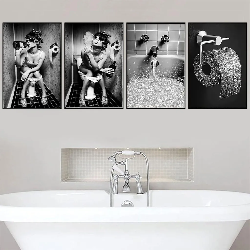 LYBOHO Set de 4 Affiches Salle de Bain Noir et Blanc Vintage en Toile