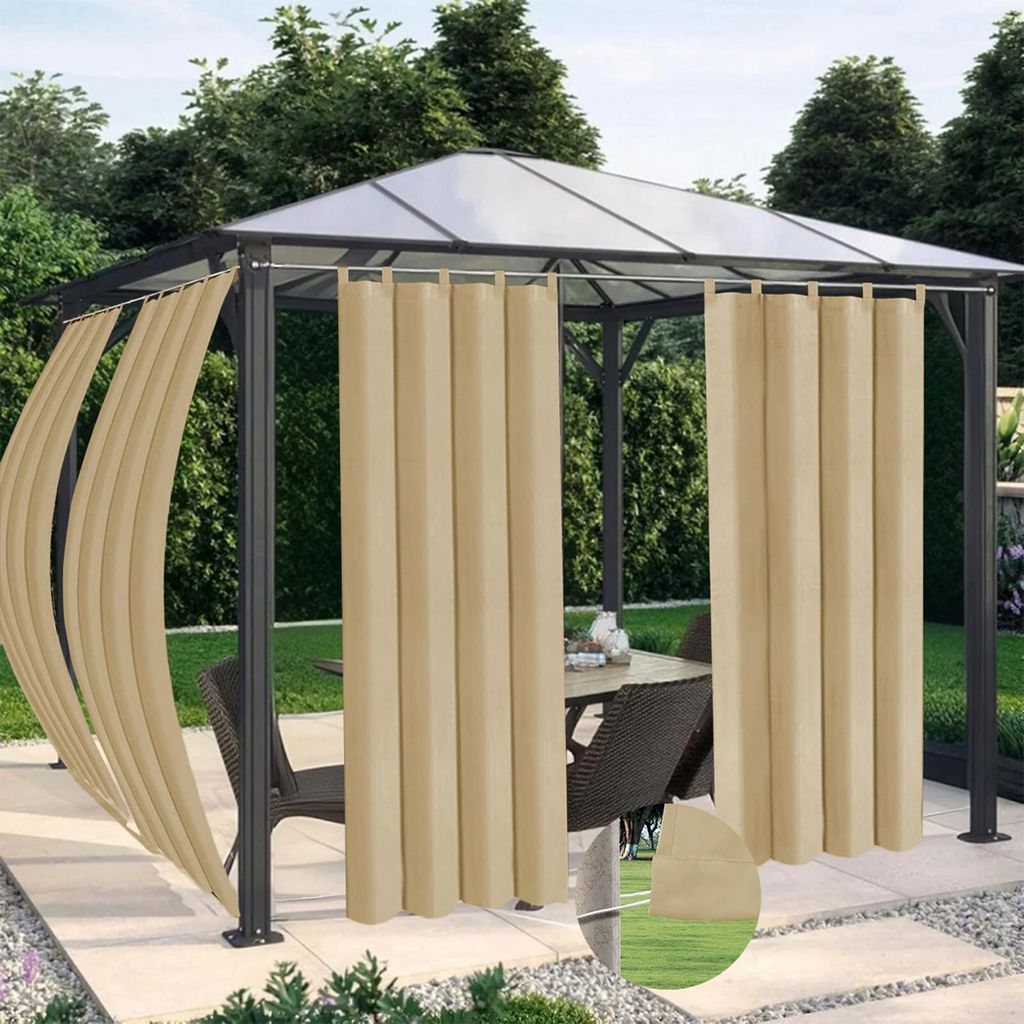 Vorhang Wasserdicht Winddicht Blickdicht mit Schlaufen Gardinen für Wohnzimmer, Schlafzimmer, Garten Terrassen, Beige, B132xH274cm