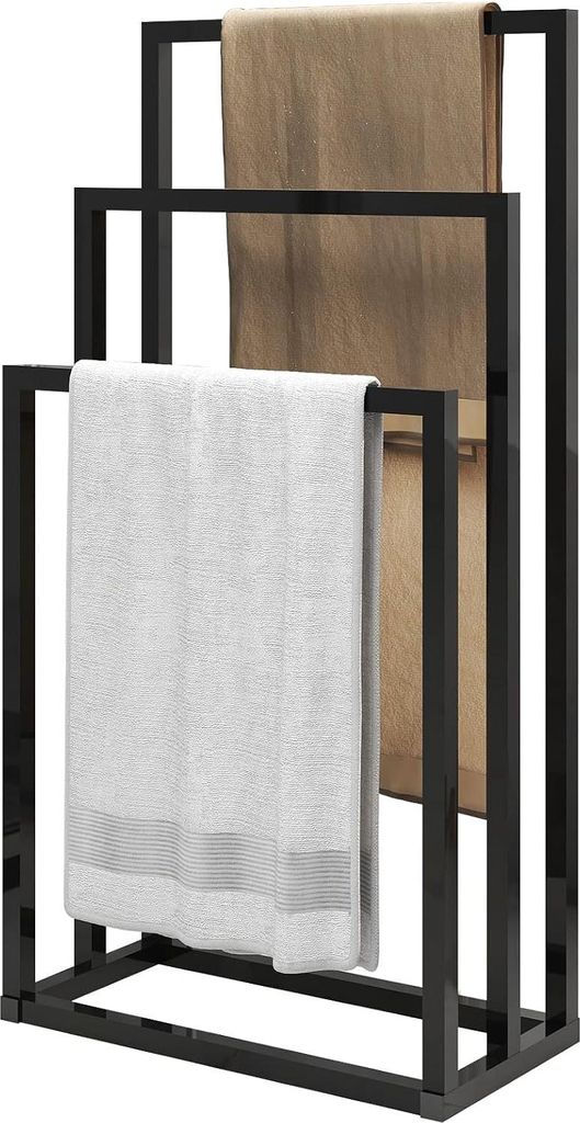 Freistehender Handtuchhalter, 3-stöckiger Organizer für Badezimmer und Handtücher, Badezimmerzubehör, schwarz