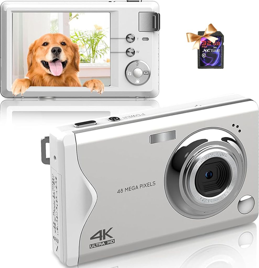 48MP Fotokamera Kompaktkamera mit 32GB SD-Karte und OTG-Kartenleser, 4K HD 1080P FHD-Fotokamera mit LCD-Bildschirm, 16-facher Digitalzoom für Anf...