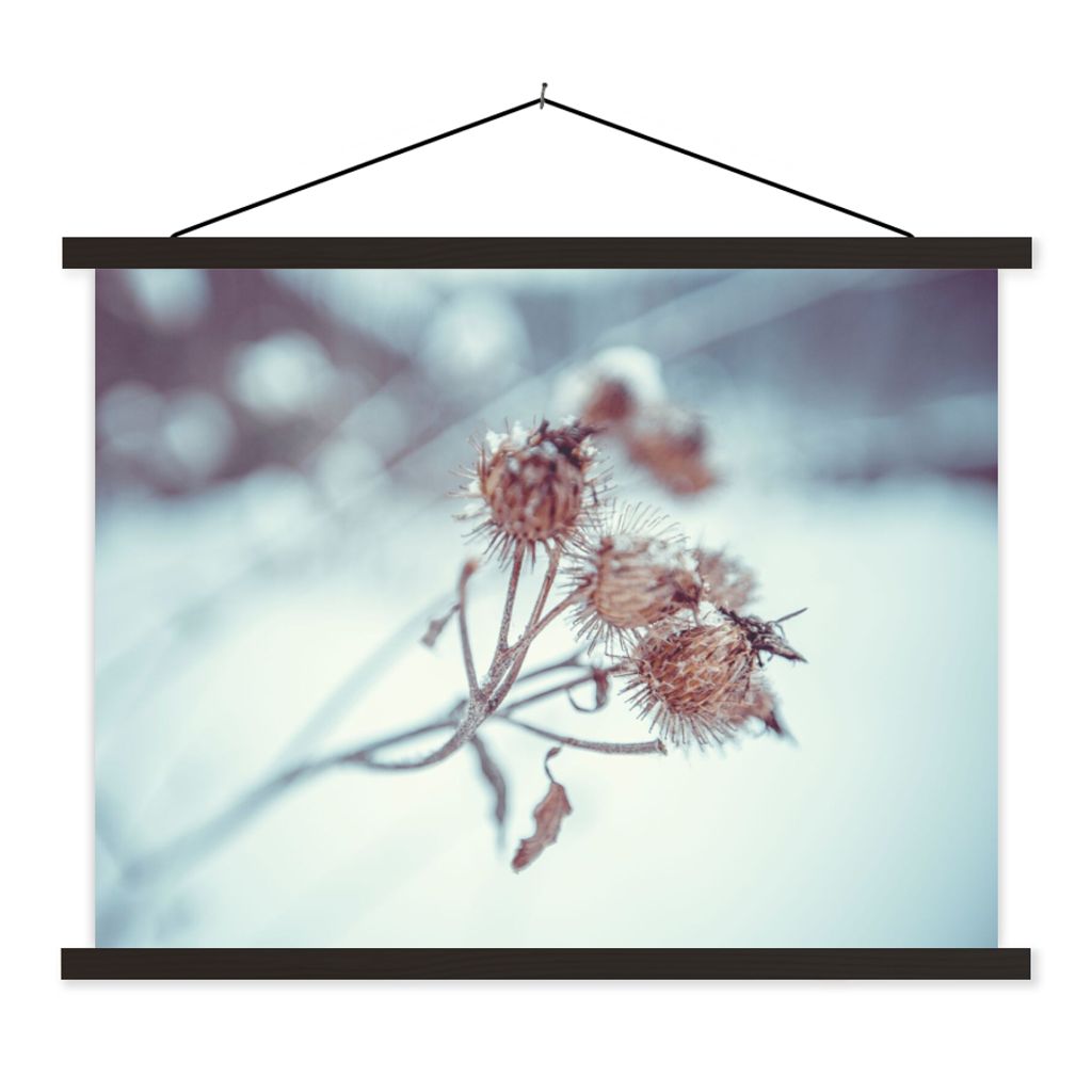 MuchoWow Textilposter Pflanzen - Winter - Schnee - Natur 120x90 cm mit schwarzem Rahmen - Aufhänger für Poster
