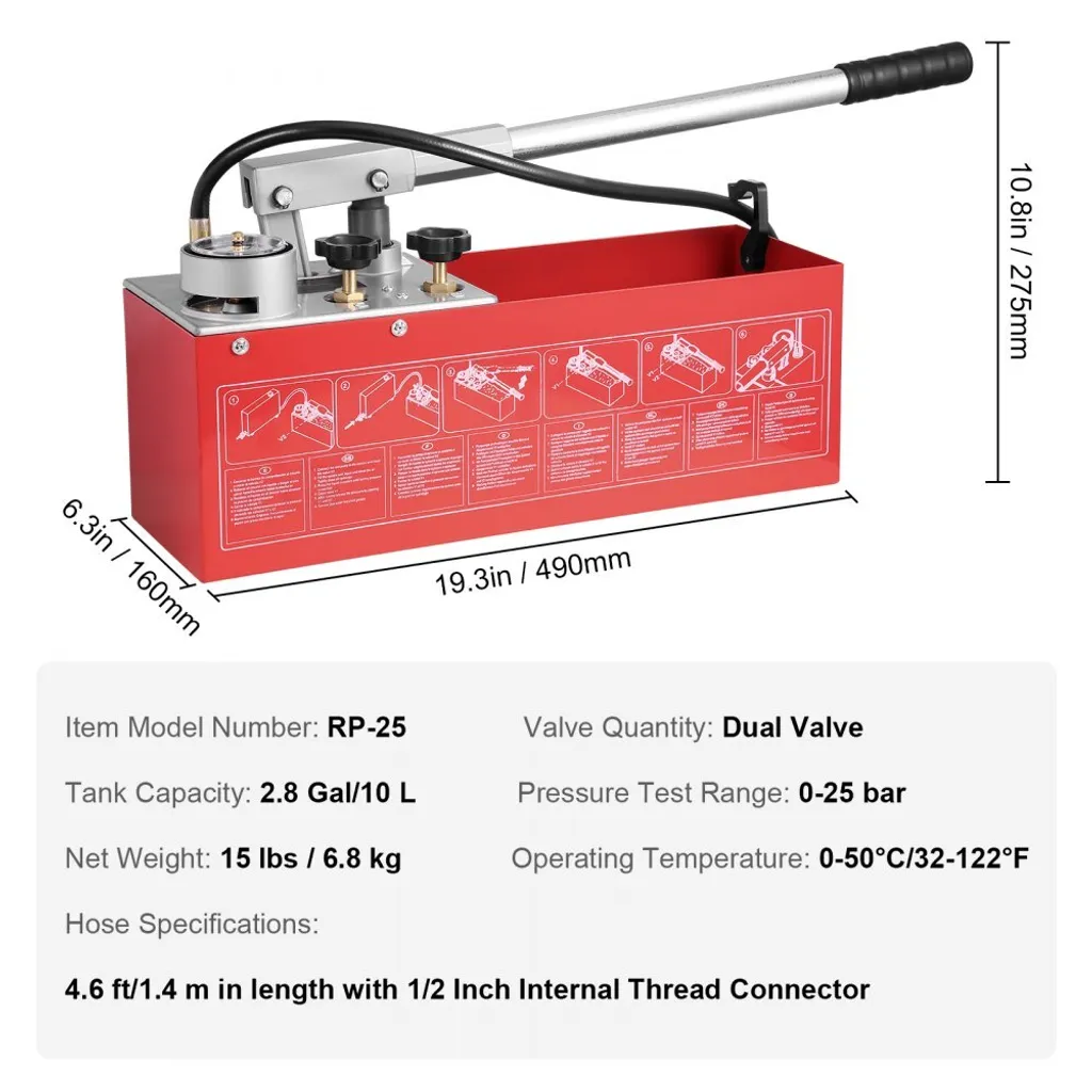 Pompe de test de pression d'eau 25 bar avec manomètre de précision - 7